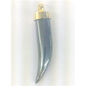 black hematite horn pendant, gold plated, no-magnetic, approx 9x32mm [HBOS114]