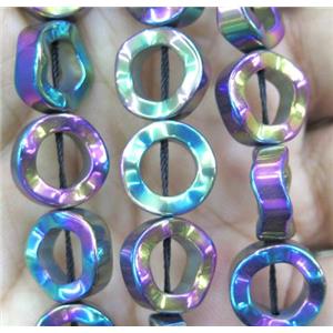 Hematite bead, ring, no-Magnetic, rainbow electroplated, approx 12mm dia [HBOS117]