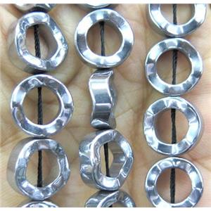 Hematite bead, ring, no-Magnetic, silver electroplated, approx 12mm dia [HBOS120]