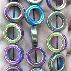 Hematite bead, ring, no-Magnetic, rainbow electroplated, approx 14mm dia [HBOS125-14MM]