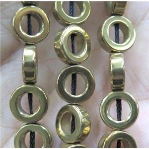 Hematite bead, ring, no-Magnetic, golden plated, approx 14mm dia [HBOS127-14MM]