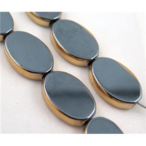 Hematite bead, oval, gold electroplated, approx 13x18mm [HBOS131]