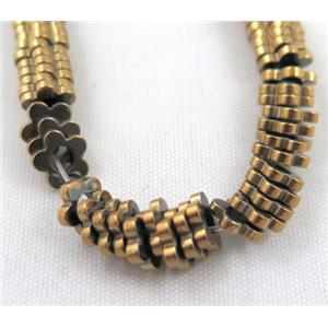 Hematite bead, flower, gold electroplated, approx 6x1mm [HBOS132]