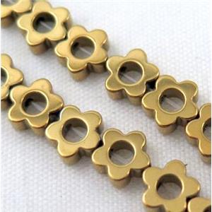 Hematite bead, flower, gold electroplated, approx 6x2mm [HBOS133]