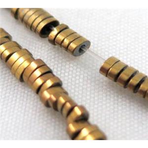 Hematite bead, oval, gold electroplated, approx 3x1mm [HBOS137]