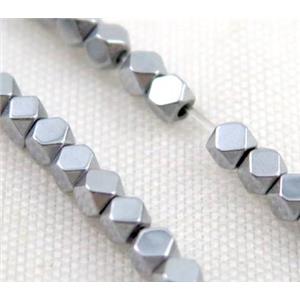 Hematite bead, faceted cube, platinum electroplated, approx 2x2mm [HBOS139]