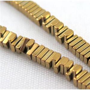 Hematite bead, rectangle, gold electroplated, approx 2x3x1mm [HBOS142]
