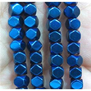 Hematite bead, faceted cube, blue electroplated, approx 2x3mm [HBOS150-2X3MM]