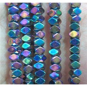Hematite bead, faceted cube, rainbow electroplated, approx 2x3mm [HBOS155-2X3MM]