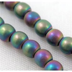 round matte Hematite bead, rainbow electroplated, approx 4mm dia [HBOS156-4MM]