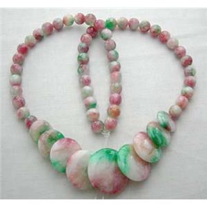Jade Necklace, coin round, Multi color, 40cm length, big Round beads:21mm, round beads:6mm d [JADENK004]
