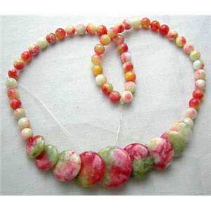 Jade Necklace, coin round, Multi color, 16 inch, 40cm length, big Round beads:21mm, round beads:6mm d [JADENK007]