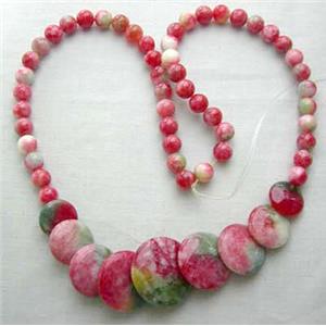 Jade Necklace, flat round, Multi color, 40cm length, big Round beads:21mm, round beads:6mm d [JADENK008]