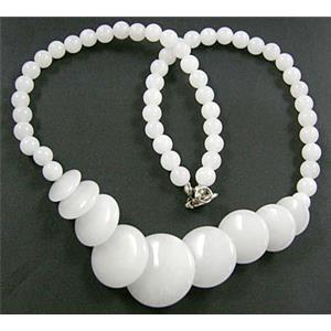 Jade Necklace, ivory white, 16 inch long, 16 inch length, big round bead:21mm dia,round bead:6mm [JADENK009]