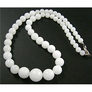 Jade Necklace, Round beads, ivory white, 6-14mm dia,16 inchlength [JADENK019]