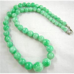 Jade Necklace, round beads, green, 6-14mm dia,16 inchlength [JADENK020]