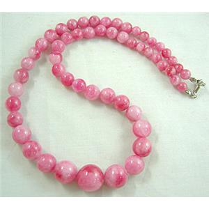 Jade Necklace, Round beads, Pink, 16 inch, 6-14mm dia,16 inchlength [JADENK022]