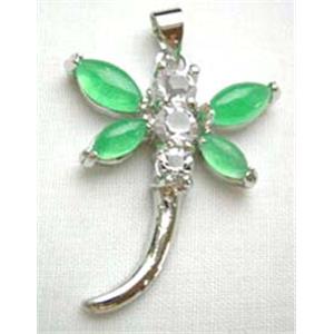 Green Jade Dragonfly Pendant With Copper Plated Platinum Model, 22mm wide, 24mm length [JADEPD001]