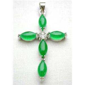 Green Jade Cross Pendant With Copper Plated Platinum Model, 23x33mm [JADEPD003]