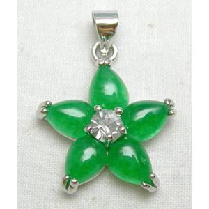 Green Jade Flower Pendant With Copper Platinum Model, 18.5mm diameter [JADEPD010]