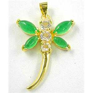 Green Jade Dragonfly Pendant With Copper Gold Plated Model, 22mm wide, 24mm length [JADEPD012]