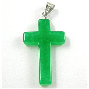 Green Jade Crosses Pendants, 23x16.5mm [JADEPD013]