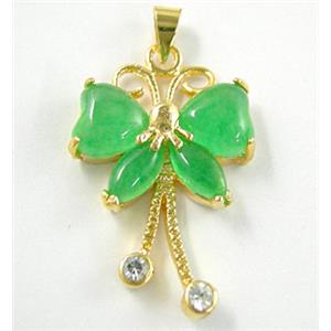 Green Jade Butterfly Pendant With Copper Gold Plated Model, 19x33mm [JADEPD014]