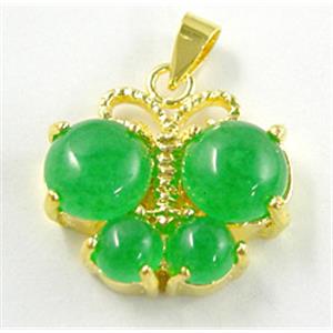 Green Jade Butterfly Pendant With Copper Gold Plated Model, 19x19mm [JADEPD015]