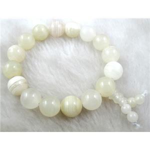 Natural Stretch Jade bracelet, white, 12mm dia, 8 inch length [JDBT01]