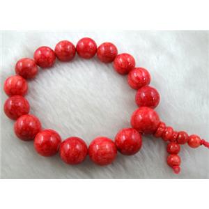 Stretch Jade bracelet, Red Turquiose, 12mm dia, 8 inch length [JDBT03]