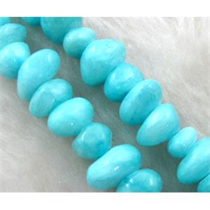mashan jade bead chip, aqua dye, approx 5-10mm, 36 inch length [JDER40]