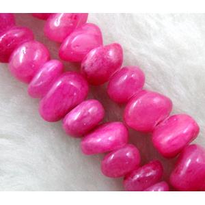 mashan jade bead chip, hotpink dye, approx 5-10mm, 36 inch length [JDER47]