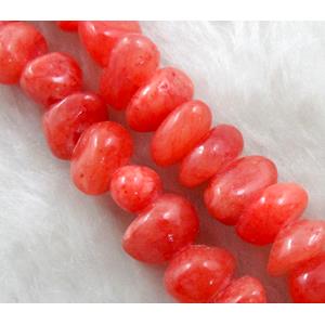 jade beads, red, Dye chips, stabile, approx 5-10mm, 36 inch length [JDER53]
