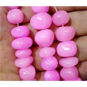 jade beads, freeform chips, stabile, hotpink, approx 6-10mm, 28 inches length [JDER73]