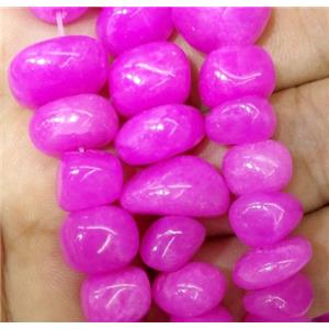 hotpink jade beads, freeform chips, stabile, approx 6-10mm, 28 inches length [JDER74]