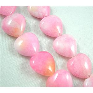 Jade beads, heart, pink, 12mm wide, 35pcs per st [JDHT06]