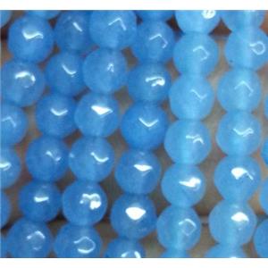 faceted round jade beads, sky-blue, approx 4mm dia, 15.5 inches [JDOT038]