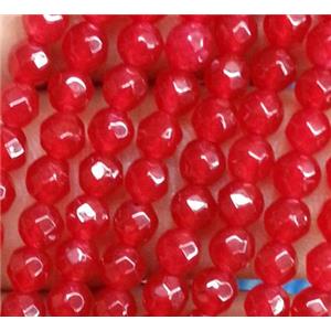 faceted round jade beads, ruby, approx 4mm dia, 15.5 inches [JDOT039]