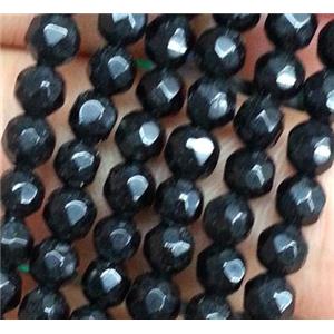 black jade beads, faceted round, approx 4mm dia, 15.5 inches [JDOT042]