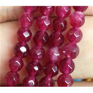 jade beads, faceted round, hot-pink, approx 4mm dia, 15.5 inches [JDOT055]