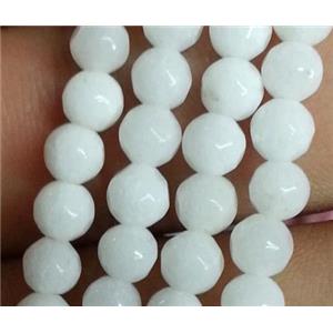 white jade beads, faceted round, approx 4mm dia, 15.5 inches [JDOT056]