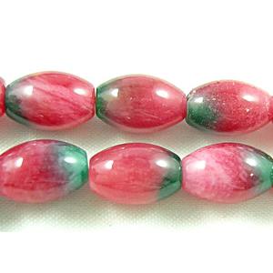 Jade beads, rice, red/green, 8x12mm, 33 pcs per st [JDR01]