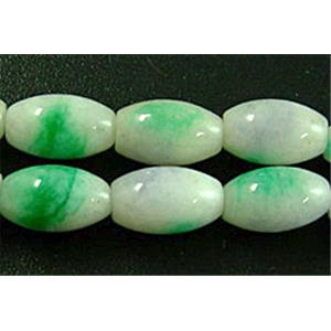 Jade beads, oval, white/green, 6x10mm, 39pcs per st [JDR03]