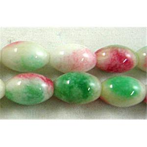 Jade beads, oval, green/white/pink, 8x12mm, 33pcs per st [JDR04]