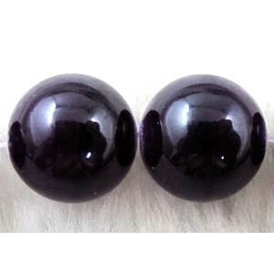 Round Jade bead, black, dye, stabile, half transparent, 14mm dia, 28pcs per st [JDRD202-14MM]
