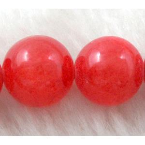 Round Jade beads, Red dye, 14mm dia, 28pcs per st [JDRD204-14MM]