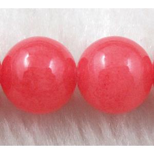 Round Jade bead, Red, dye, stabile, half transparent, 14mm dia, 28pcs per st [JDRD205-14MM]