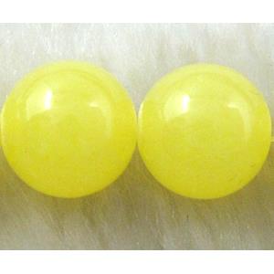 Round Jade bead, Yellow, dye, stabile, half transparent, 14mm dia, 28pcs per st [JDRD206-14MM]