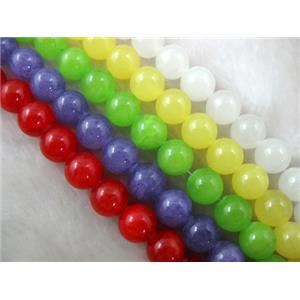 Round Jade bead, Mixed color, dye, stabile, half transparent, 10mm dia, 40pcs per st [JDRD212MIX-10MM]