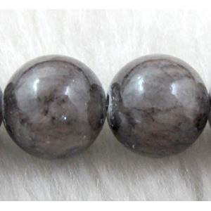 Round Jade gemstone, gray dye, 14mm dia, 27pcs per st [JDRD308-14MM]
